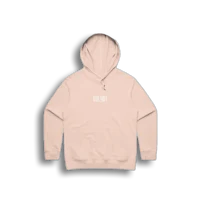 a pink hoodie with a white logo on it