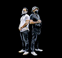 two men wearing masks standing next to each other